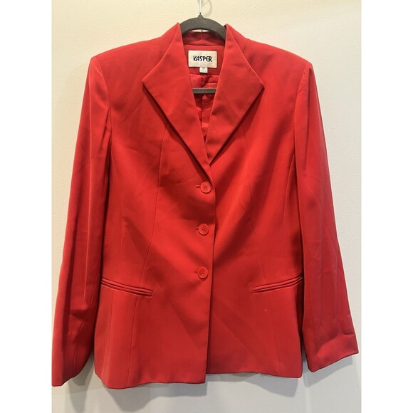 Kasper Blazer Size 14 Jacket RED Suit Pockets EXEC - Picture 1 of 6